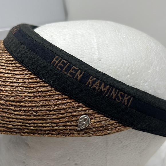 Helen Kaminski Raffia Straw Sun Visor Hat Brown Black Luxury Resortwear main image 7